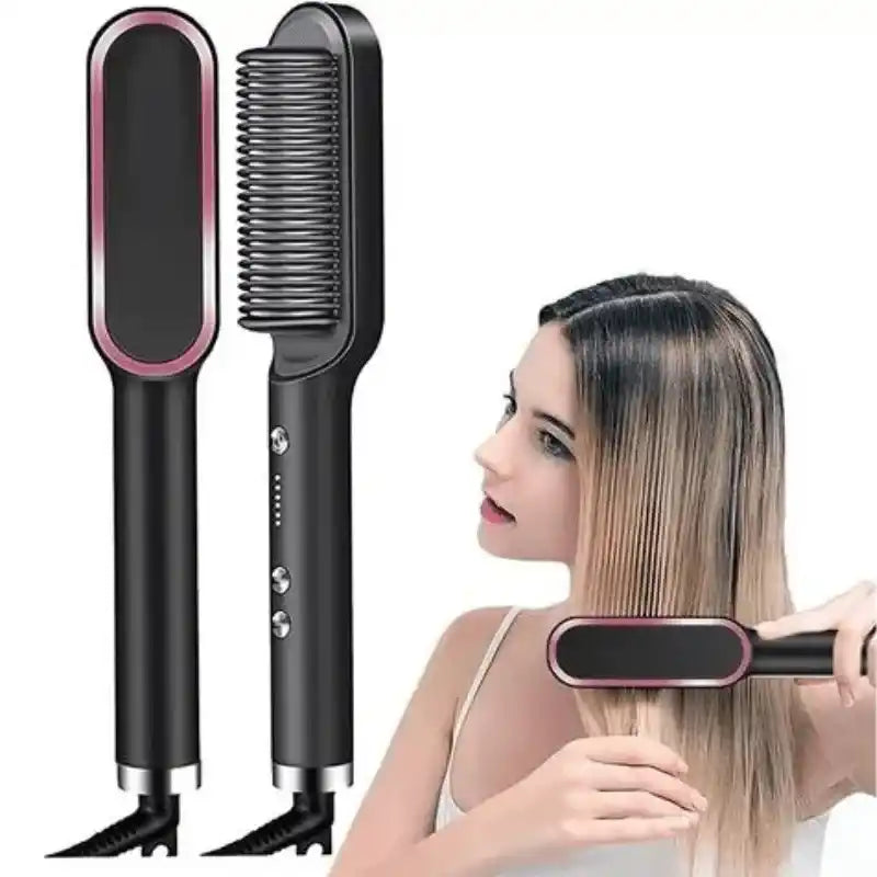 Escova Alisadora Bivolt 3 em 1 Alisa Hidrata Modela e Anti-Frizz - 5 Níveis de Temperatura