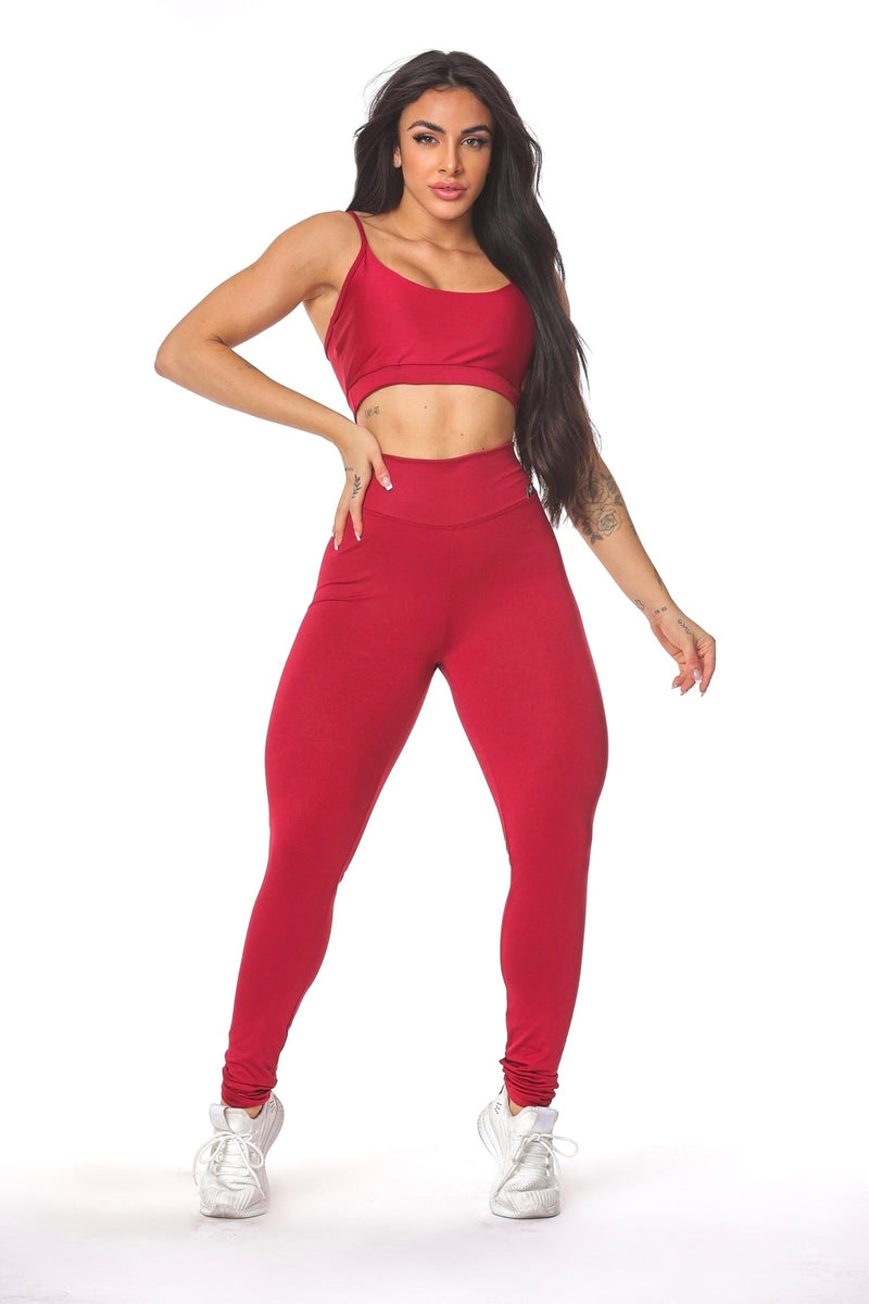 Conjunto Legging Empina Elástico com Top Básico Alça Suplex de Poliéster