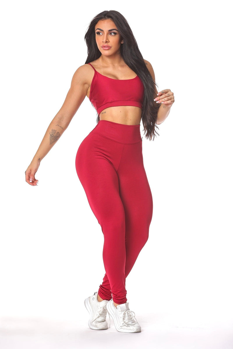 Conjunto Legging Empina Elástico com Top Básico Alça Suplex de Poliéster