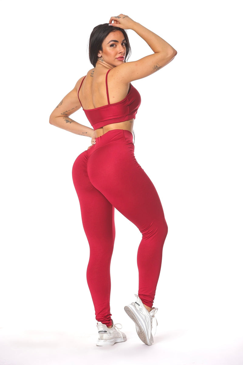 Conjunto Legging Empina Elástico com Top Básico Alça Suplex de Poliéster