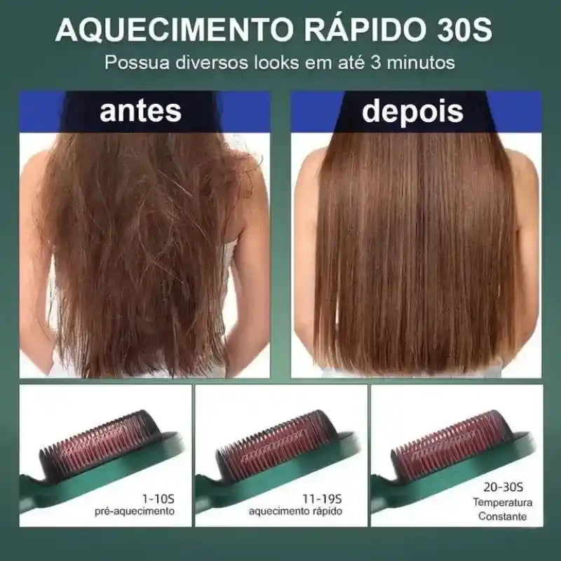 Escova Alisadora Bivolt 3 em 1 Alisa Hidrata Modela e Anti-Frizz - 5 Níveis de Temperatura